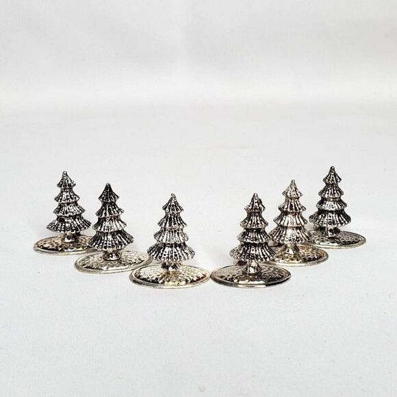 6 Christmas Tree Place Card Holders Silver Tone Holiday Table Seating Talbots - Picture 3 of 5